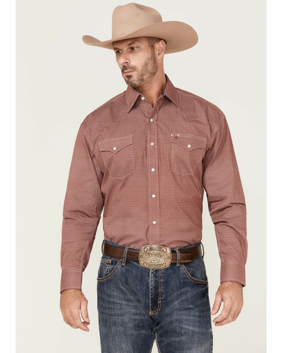 Shirt * | Stetson Men'S Lucky Micro Geo Print Long Sleeve Western Shirt