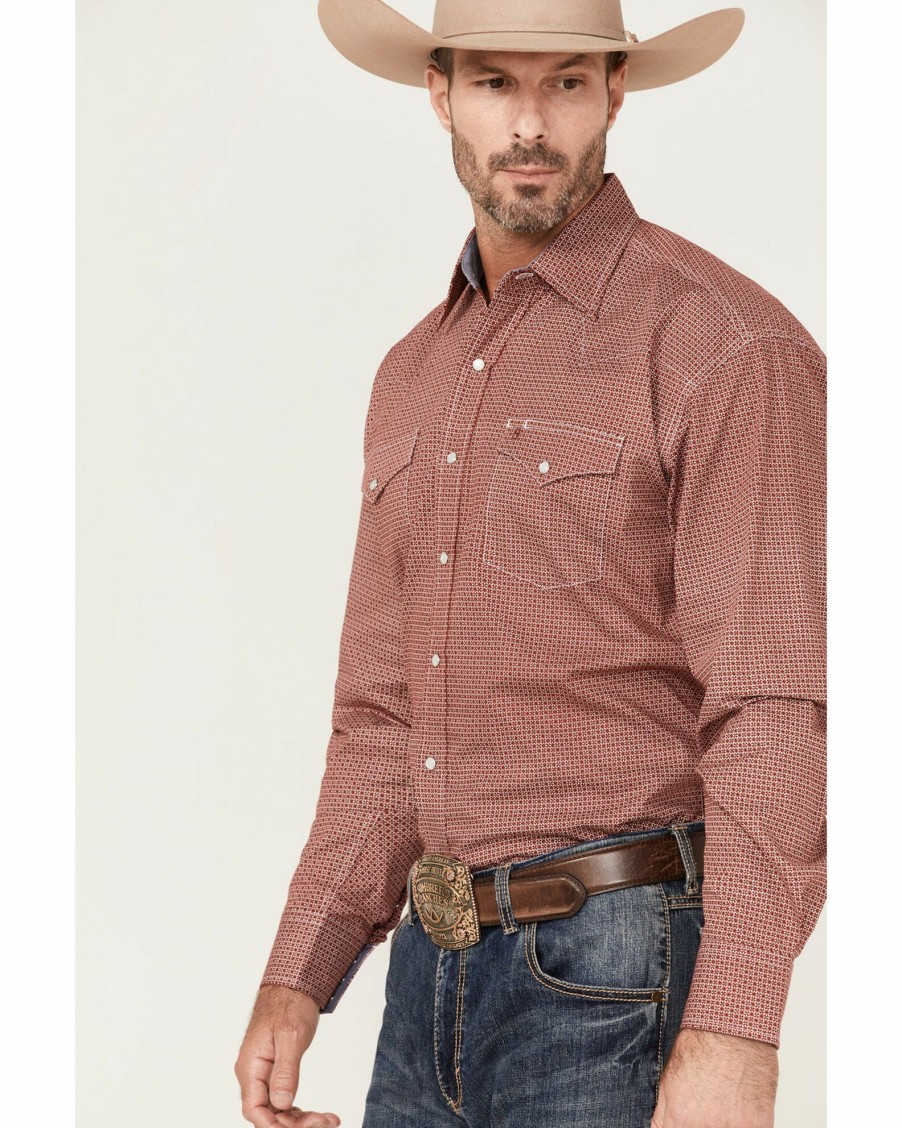 Shirt * | Stetson Men'S Lucky Micro Geo Print Long Sleeve Western Shirt