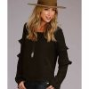 Shirt * | Stetson Women'S Ruffle Bell Sleeve Crepe Blouse Top Black