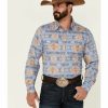 Shirt * | Stetson Men'S Desert Horizon Southwestern Print Long Sleeve Snap Western Shirt Blue