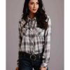 Shirt * | Stetson Women'S Smoky Ombre Plaid Long Sleeve Snap Western Shirt Grey