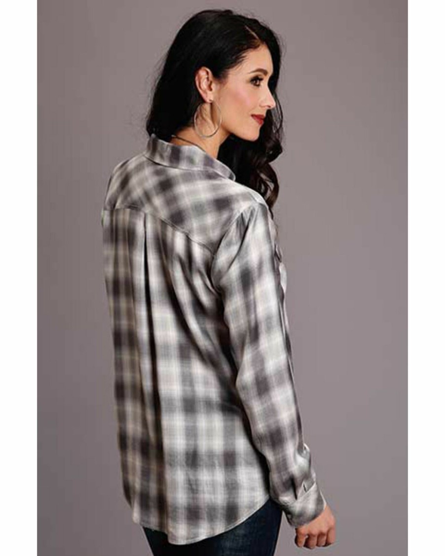 Shirt * | Stetson Women'S Smoky Ombre Plaid Long Sleeve Snap Western Shirt Grey