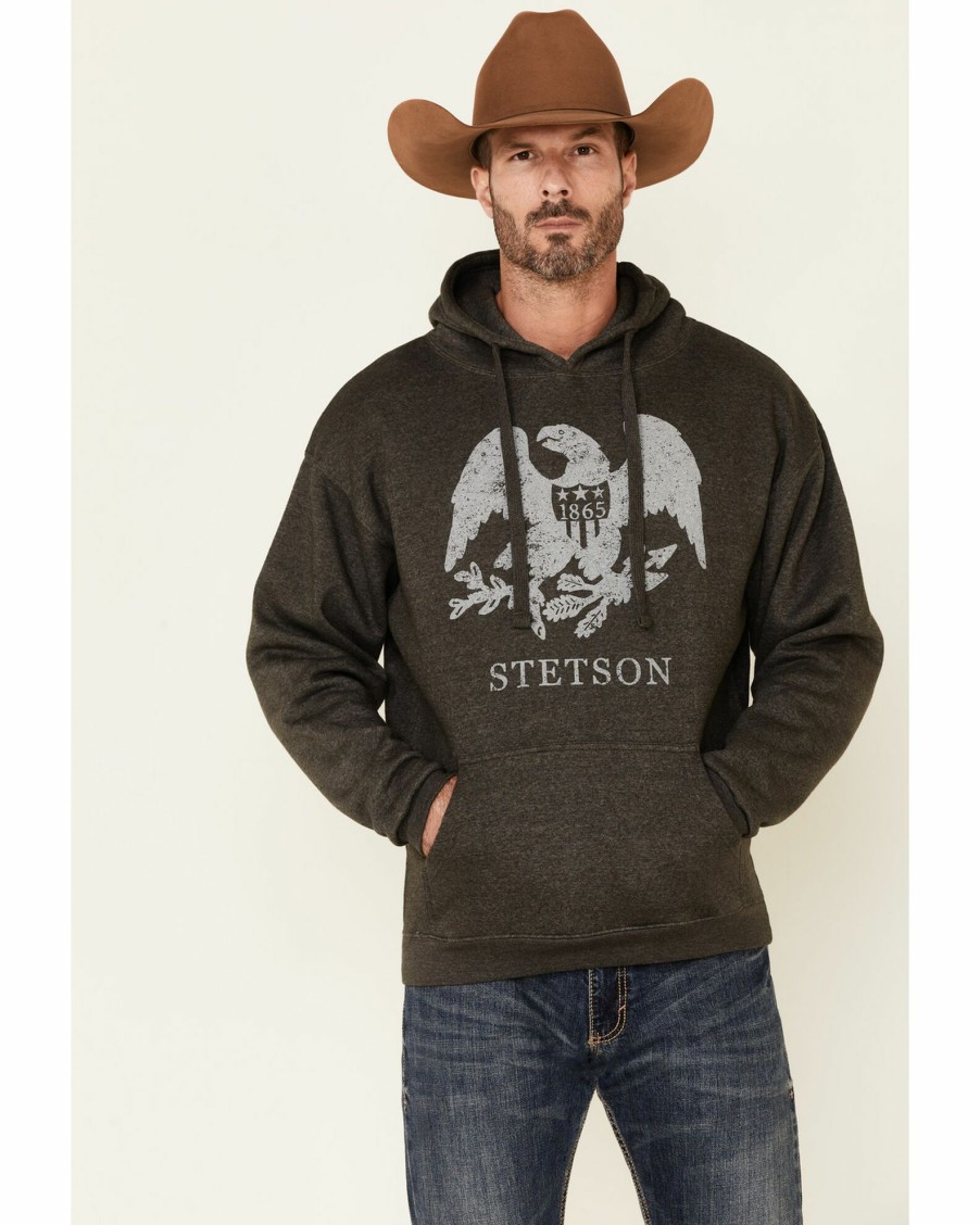 Sweatshirt * | Stetson Men'S Grey 1865 Eagle Logo Graphic Hooded Sweatshirt