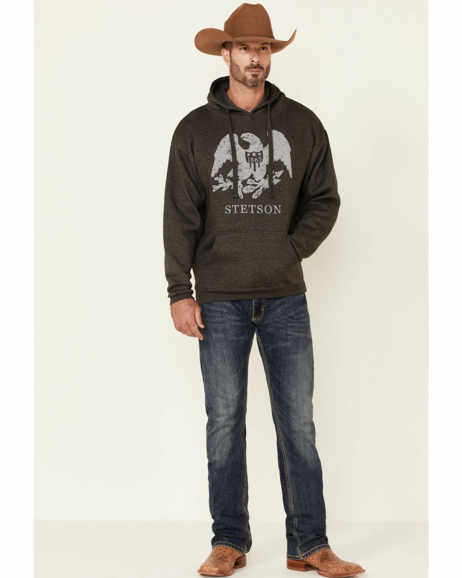 Sweatshirt * | Stetson Men'S Grey 1865 Eagle Logo Graphic Hooded Sweatshirt