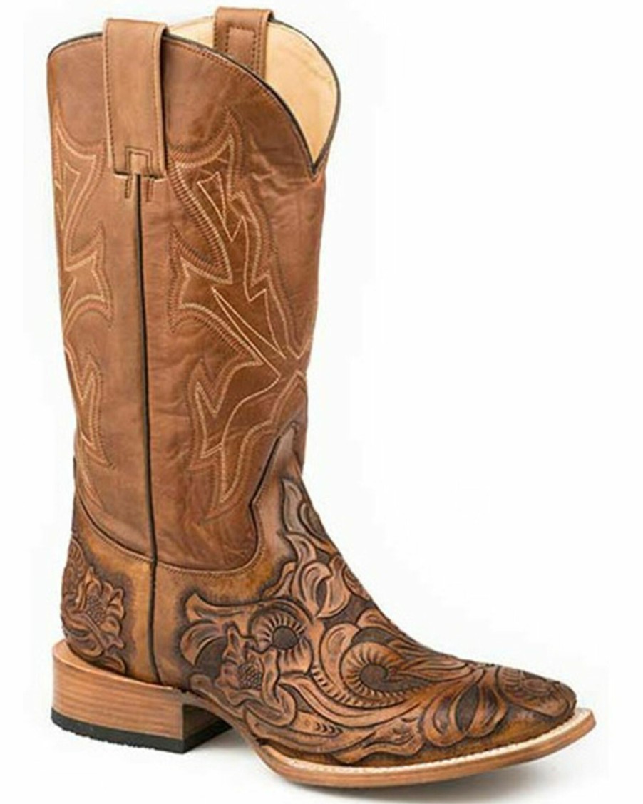 Boot * | Stetson Men'S Handtooled Wicks Western Boots Wide Square Toe