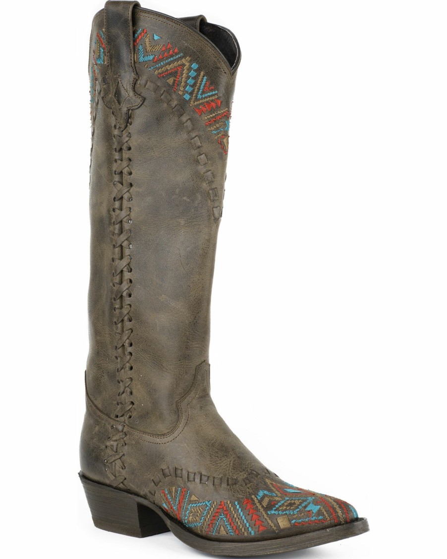 Boot * | Stetson Women'S Doli Aztec Embroidered Western Boots Brown