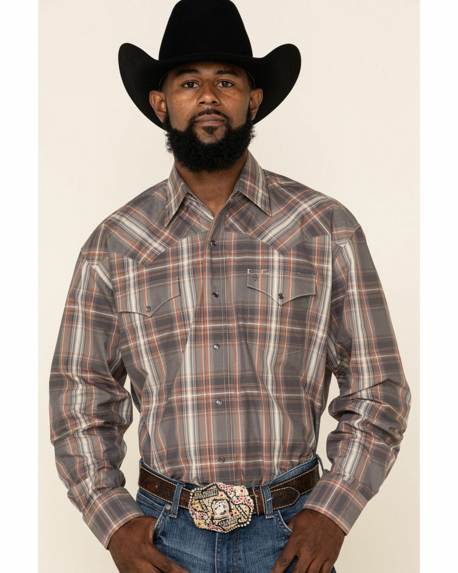 Shirt * | Stetson Men'S Adobe Large Plaid Long Sleeve Western Shirt Grey