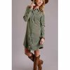 Dress * | Stetson Women'S Southwestern Embroidered Shirt Dress Olive