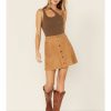 Skirt * | Stetson Women'S Brown Lamb Suede Button-Down Mini Skirt Tan