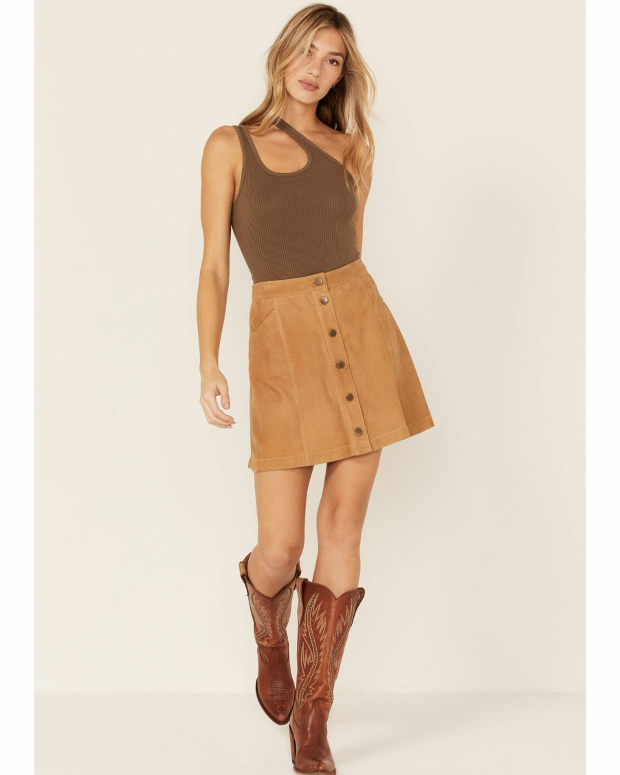 Skirt * | Stetson Women'S Brown Lamb Suede Button-Down Mini Skirt Tan