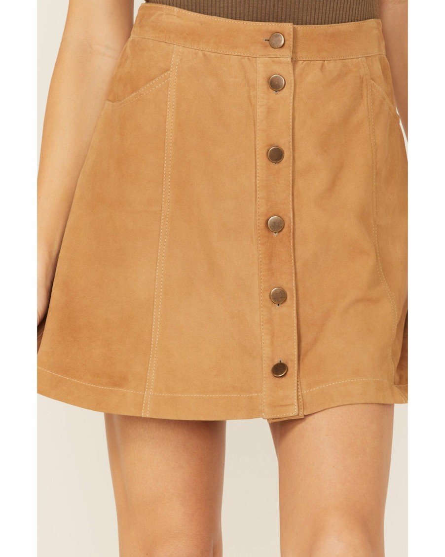 Skirt * | Stetson Women'S Brown Lamb Suede Button-Down Mini Skirt Tan