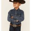 Shirt * | Stetson Boys' Medium Wash Denim Long Sleeve Snap Western Shirt