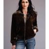 Jacket * | Stetson Women'S Velvet Bomber Jacket Brown