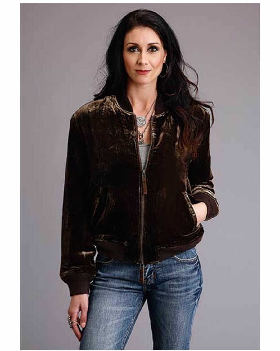 Jacket * | Stetson Women'S Velvet Bomber Jacket Brown