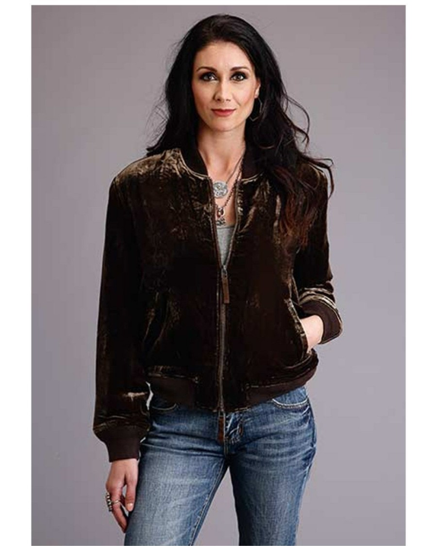 Jacket * | Stetson Women'S Velvet Bomber Jacket Brown