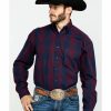 Shirt * | Stetson Men'S Satin Ombre Plaid Long Sleeve Western Shirt