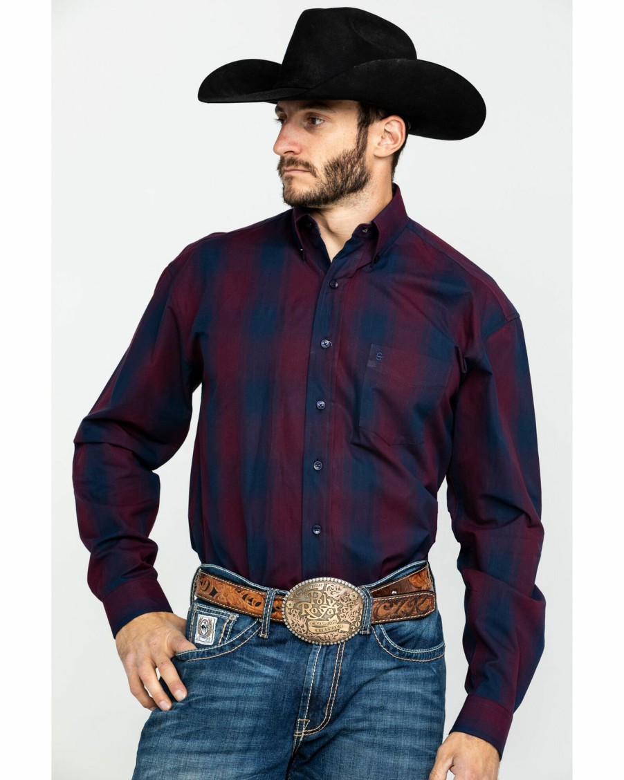 Shirt * | Stetson Men'S Satin Ombre Plaid Long Sleeve Western Shirt