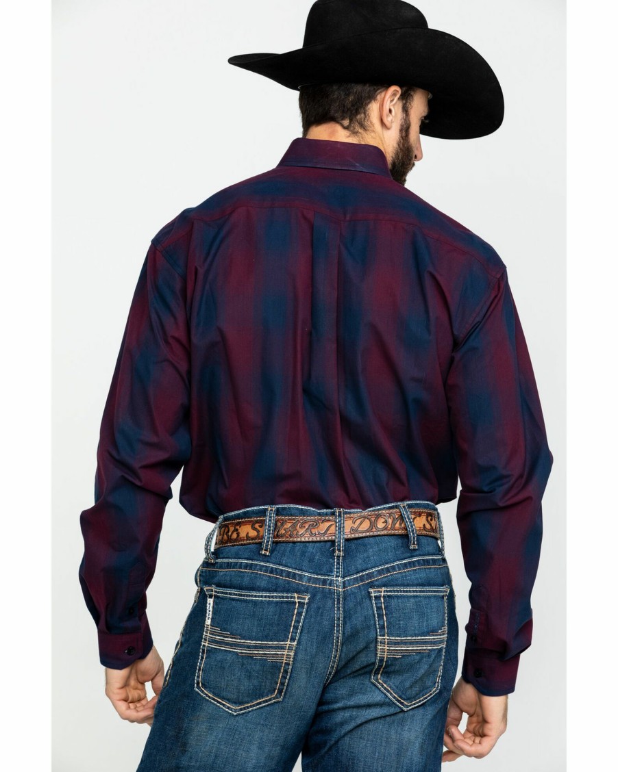 Shirt * | Stetson Men'S Satin Ombre Plaid Long Sleeve Western Shirt