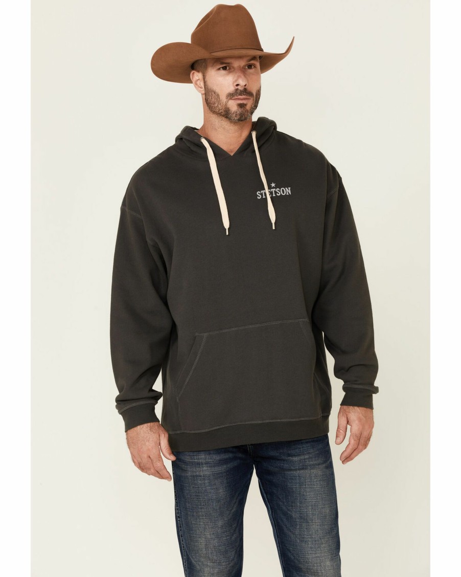 Sweatshirt * | Stetson Men'S Grey Vintage Logo Back Graphic Hooded Sweatshirt