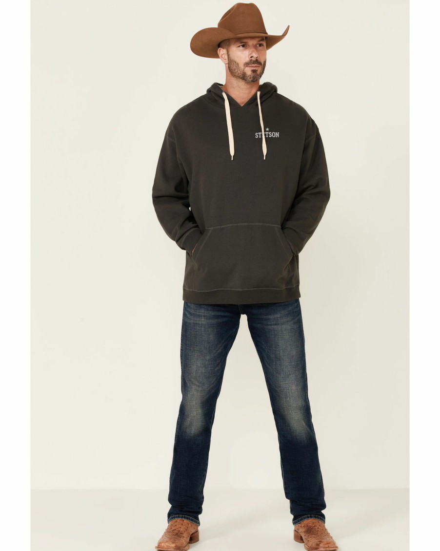 Sweatshirt * | Stetson Men'S Grey Vintage Logo Back Graphic Hooded Sweatshirt