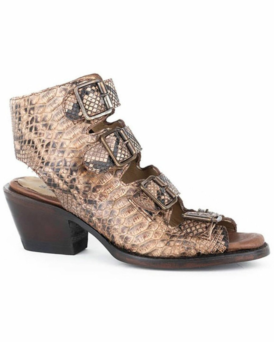 Boot * | Stetson Women'S Indie Exotic Python Western Booties Round Toe Brown