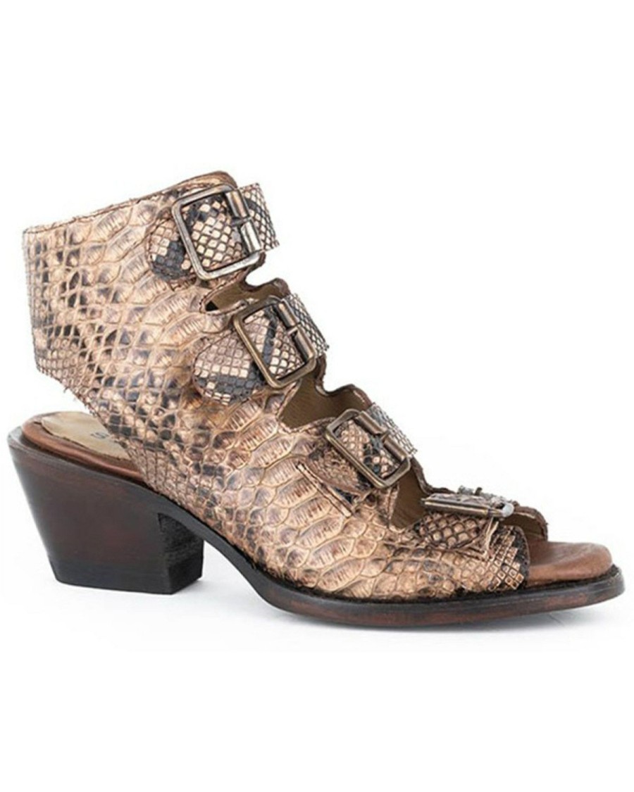 Boot * | Stetson Women'S Indie Exotic Python Western Booties Round Toe Brown