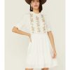 Dress * | Stetson Women'S Embroidered Floral Ruffle Surplice Dress White