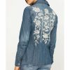 Shirt * | Stetson Women'S Floral Embroidered Denim Long Sleeve Western Shirt Blue