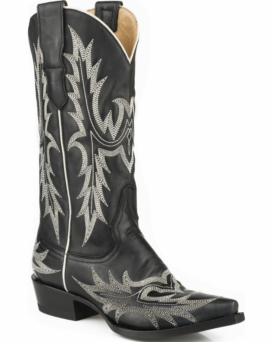 Boot * | Stetson Women'S Tina Flame Pita Embroidery Western Boots Snip Toe Black