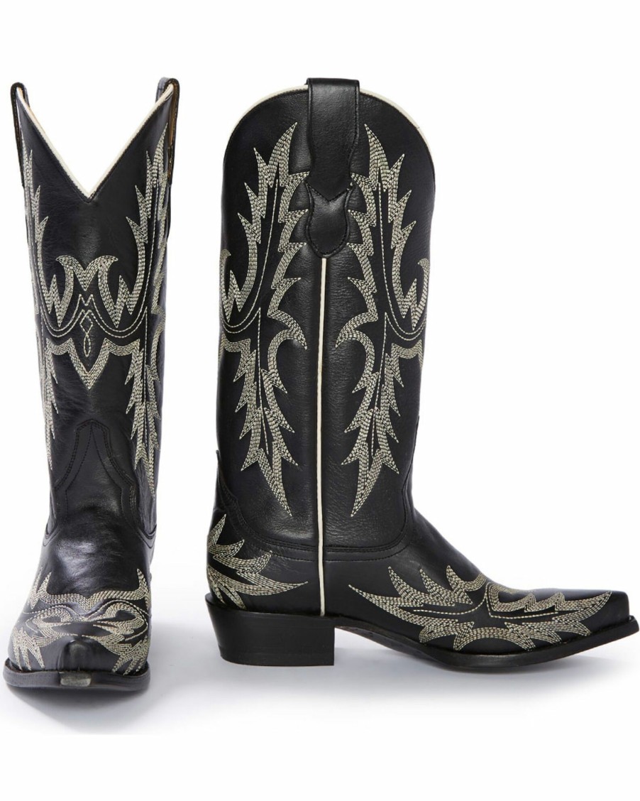 Boot * | Stetson Women'S Tina Flame Pita Embroidery Western Boots Snip Toe Black