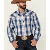 Shirt * | Stetson Men'S Ombre Large Plaid Long Sleeve Snap Western Shirt Blue