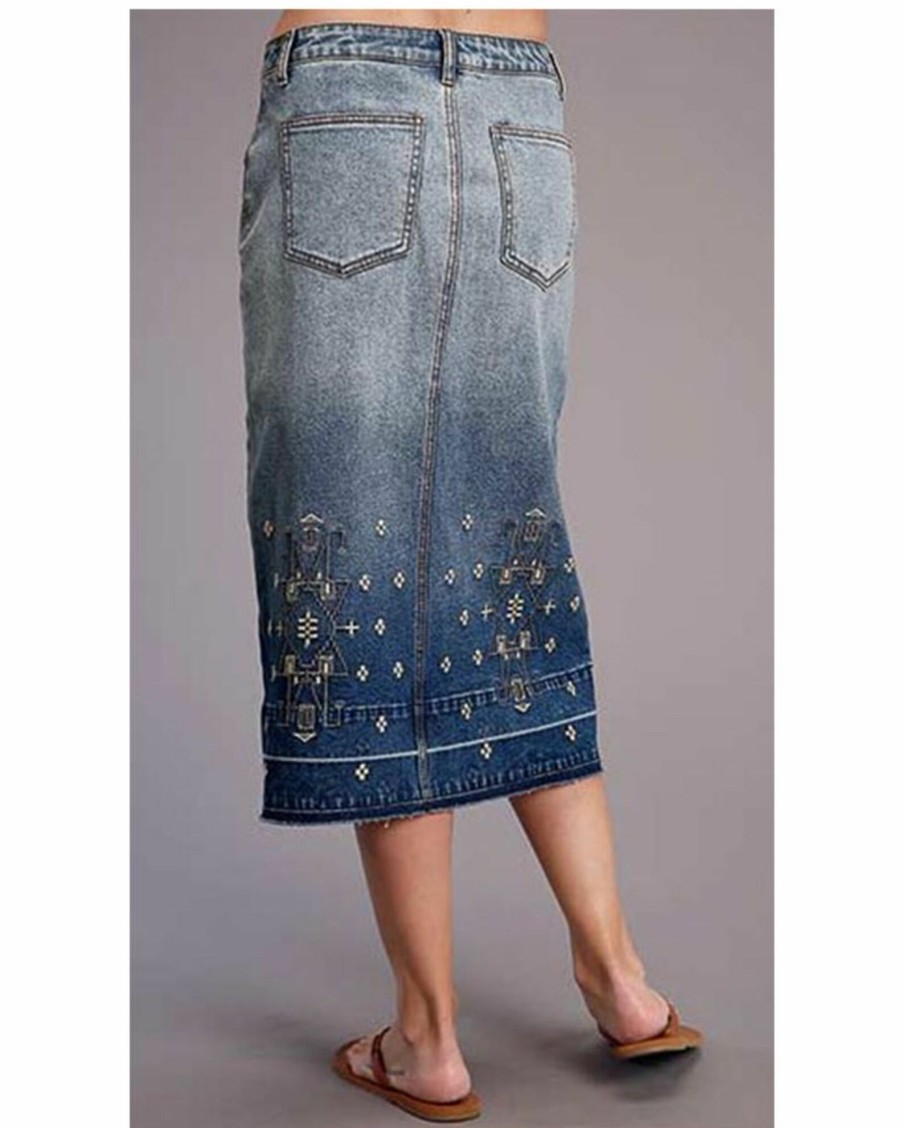 Skirt * | Stetson Women'S Embroidered Long Denim Skirt Blue