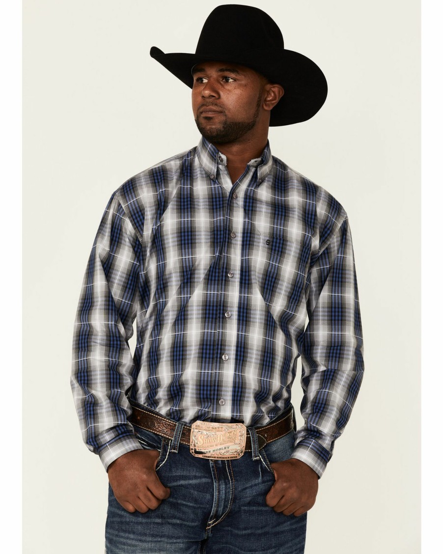 Shirt * | Stetson Men'S Checkered Ombre Plaid Long Sleeve Button-Down Western Shirt