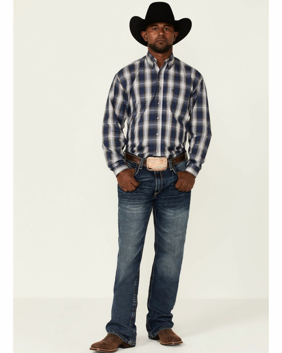 Shirt * | Stetson Men'S Checkered Ombre Plaid Long Sleeve Button-Down Western Shirt