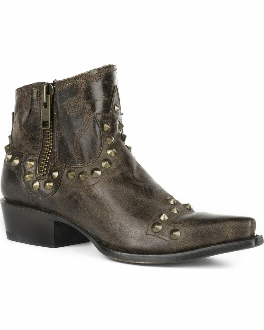 Boot * | Stetson Women'S Brown Shelby Studded Booties Snip Toe