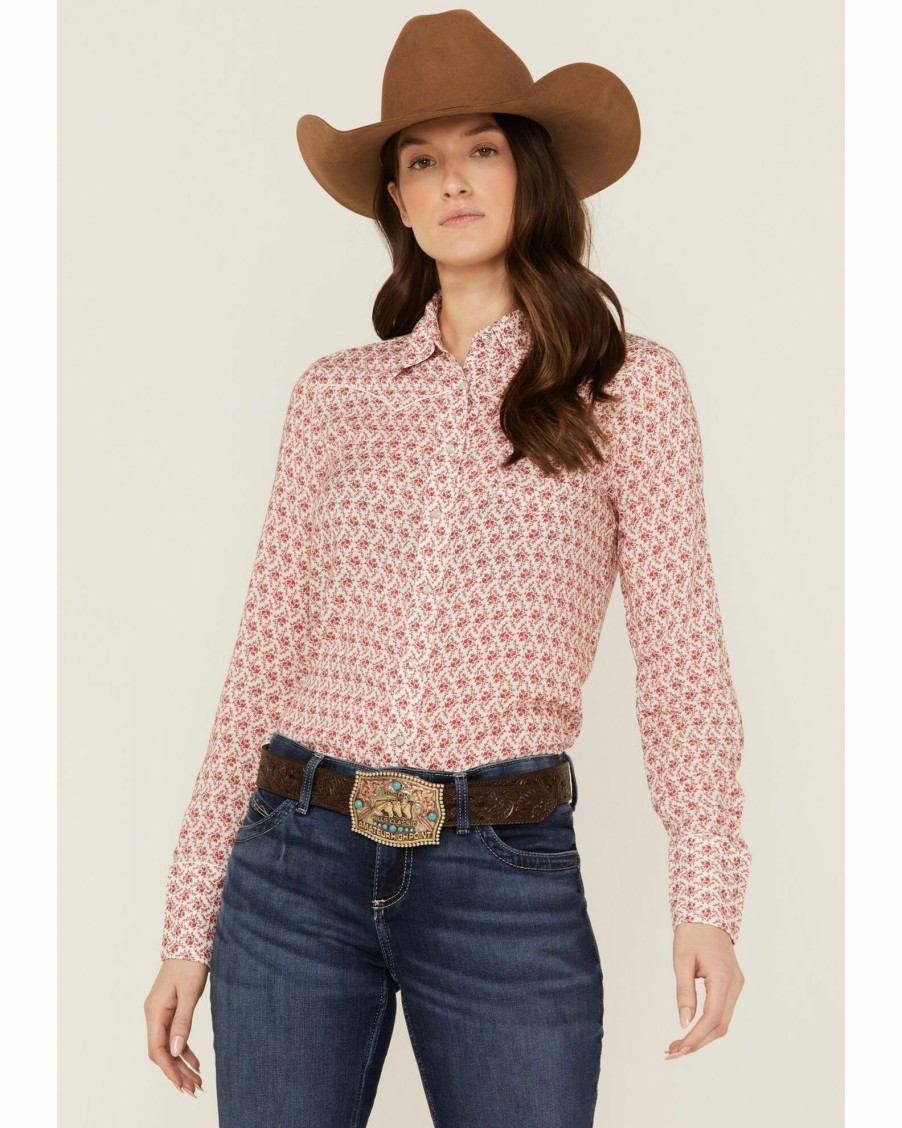 Shirt * | Stetson Women'S Floral Print Long Sleeve Snap Western Shirt Red