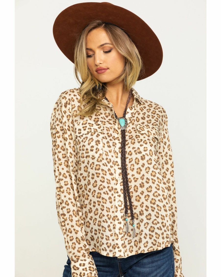 Shirt * | Stetson Women'S Leopard Print Button Down Top Brown