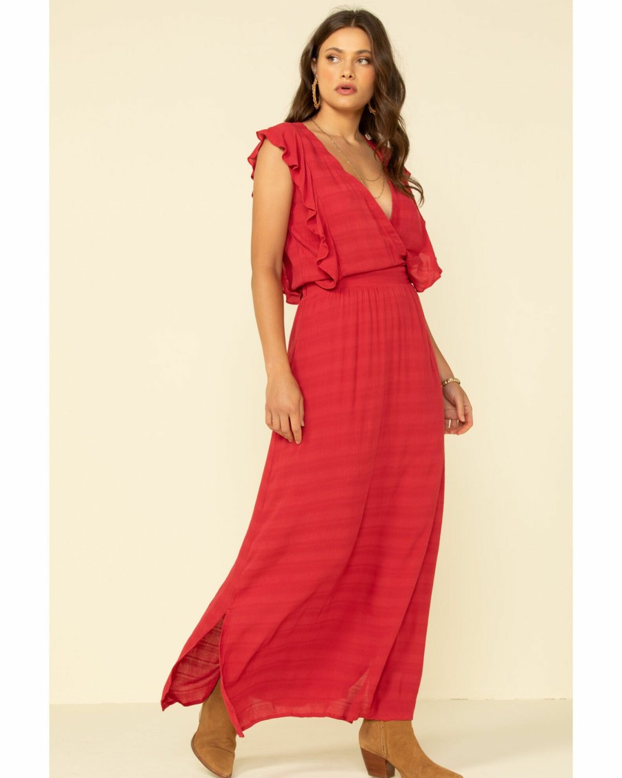 Dress * | Stetson Women'S Textu Ruffle Maxi Dress Red