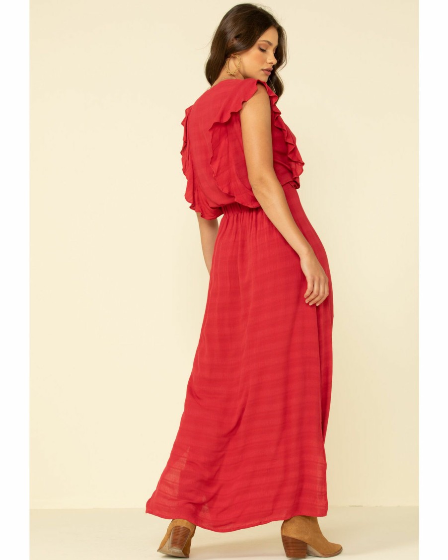 Dress * | Stetson Women'S Textu Ruffle Maxi Dress Red