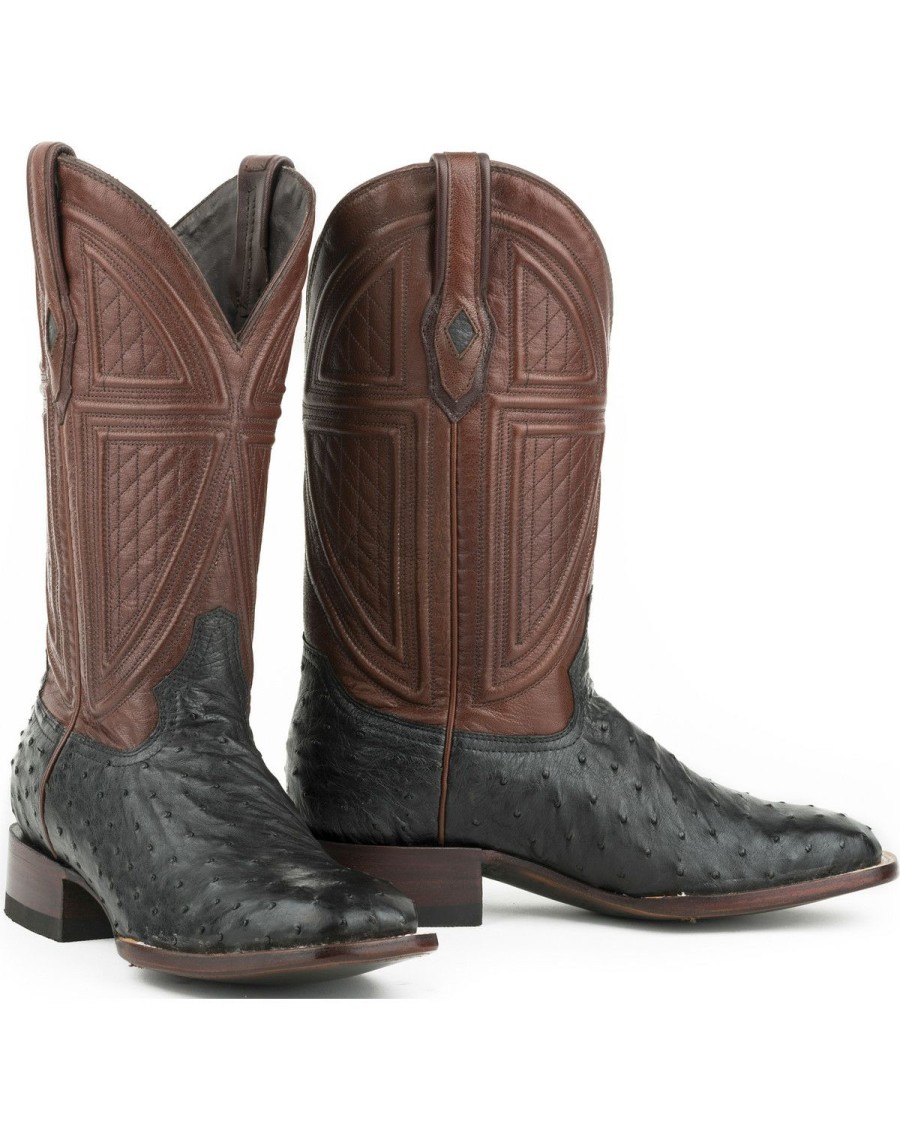 Boot * | Stetson Men'S Ostrich Vamp Leather Exotic Boots Black