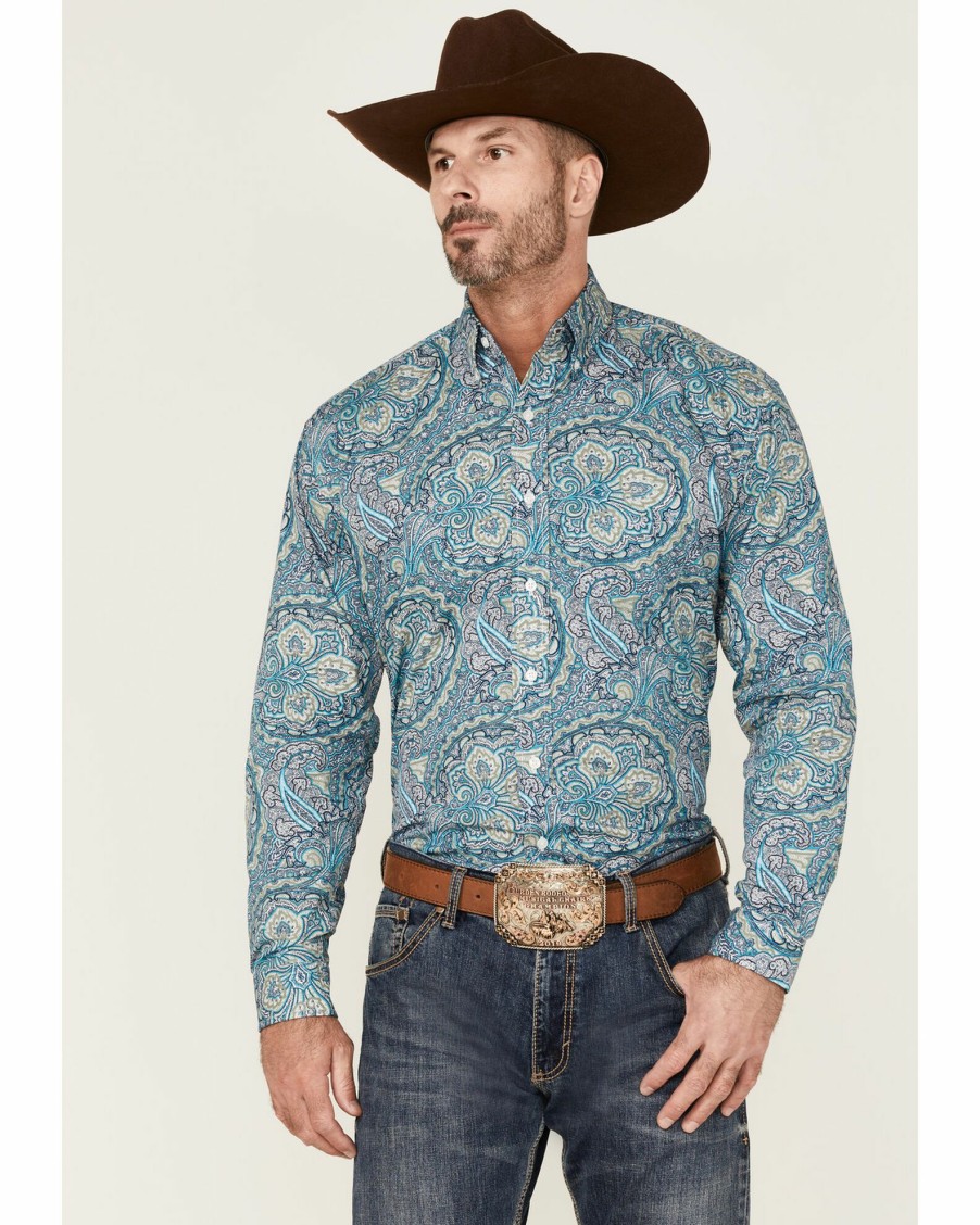 Shirt * | Stetson Men'S Deep Sea Paisley Print Long Sleeve Button-Down Western Shirt