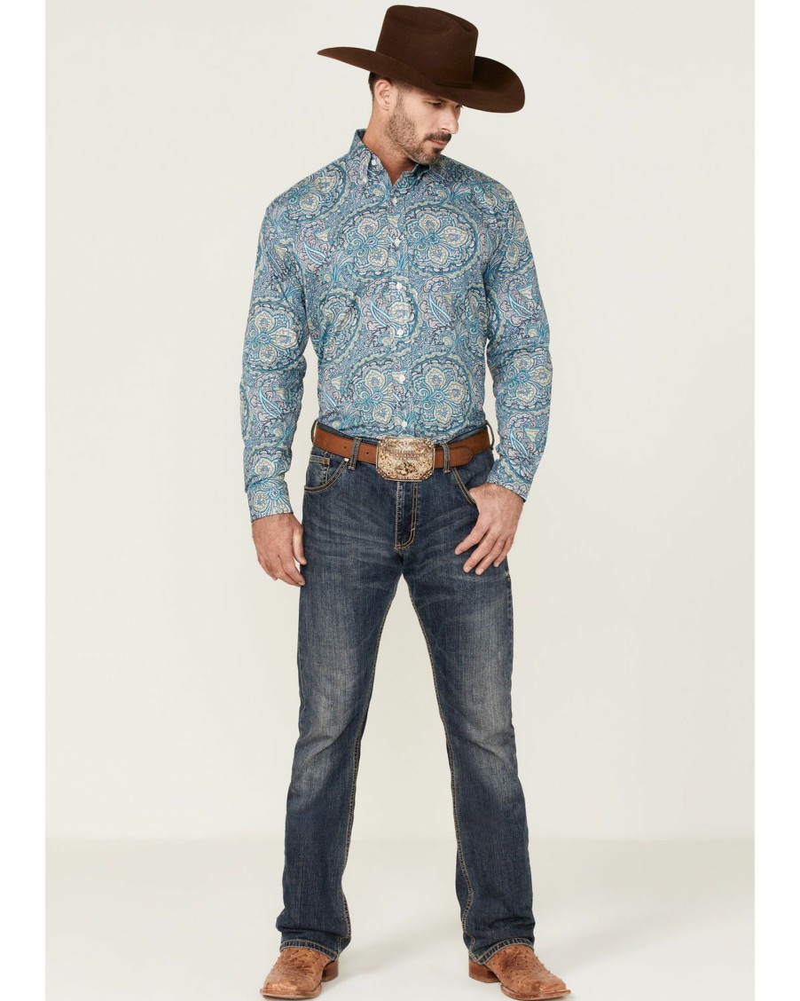 Shirt * | Stetson Men'S Deep Sea Paisley Print Long Sleeve Button-Down Western Shirt