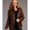 Jacket * | Stetson Stetston Women'S Antique Snap-Front Quilted Leather Jacket Brown