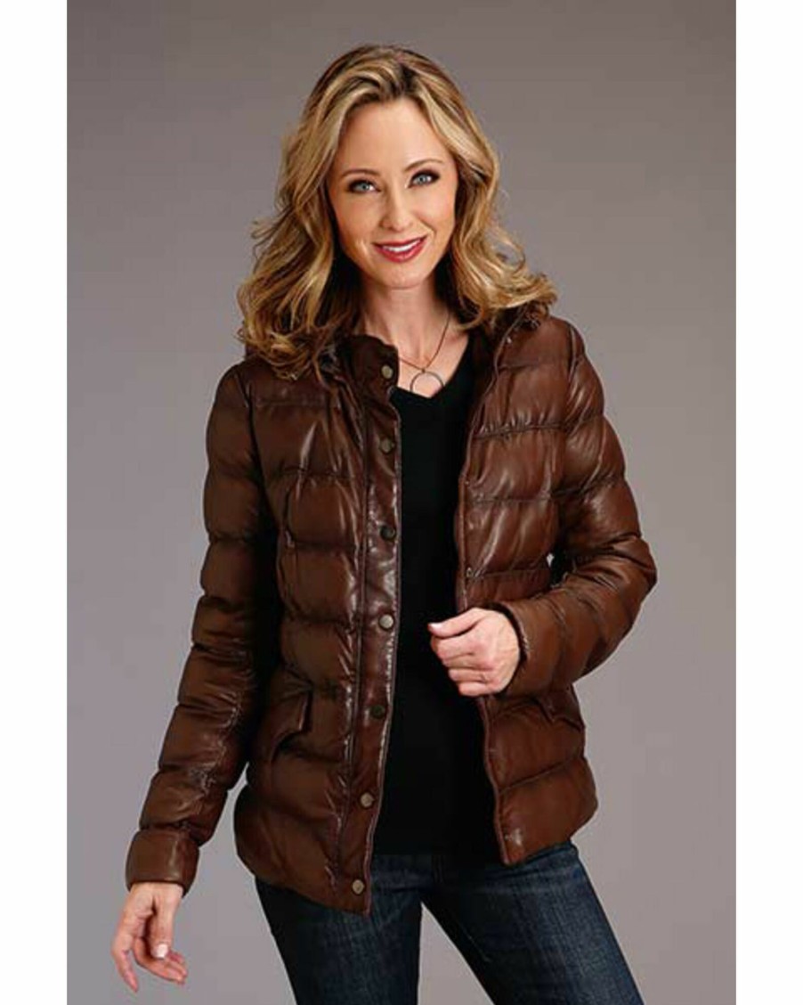 Jacket * | Stetson Stetston Women'S Antique Snap-Front Quilted Leather Jacket Brown