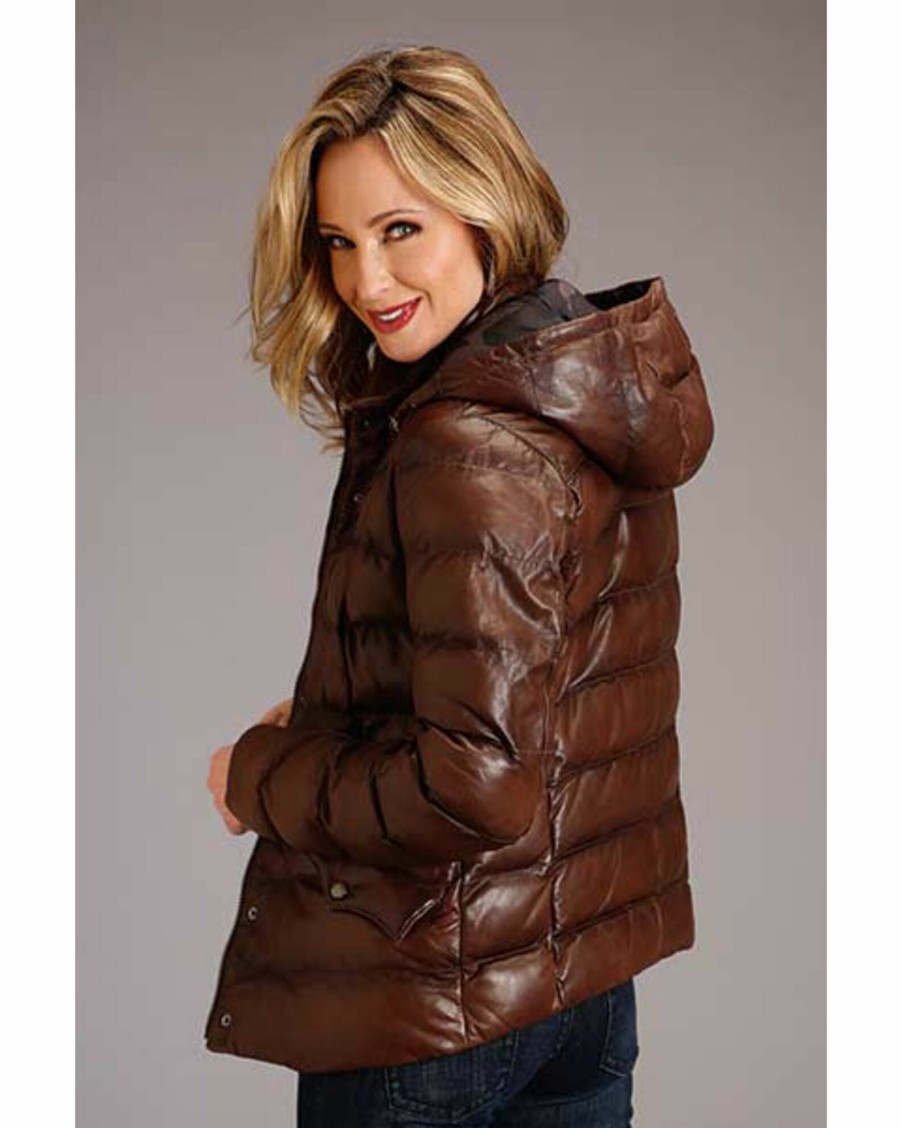 Jacket * | Stetson Stetston Women'S Antique Snap-Front Quilted Leather Jacket Brown