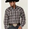 Shirt * | Stetson Men'S Ash Ombre Plaid Long Sleeve Snap Western Shirt Maroon