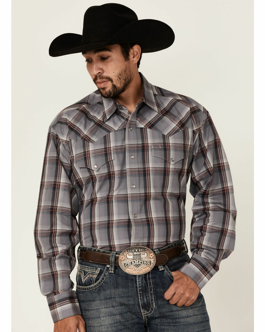 Shirt * | Stetson Men'S Ash Ombre Plaid Long Sleeve Snap Western Shirt Maroon