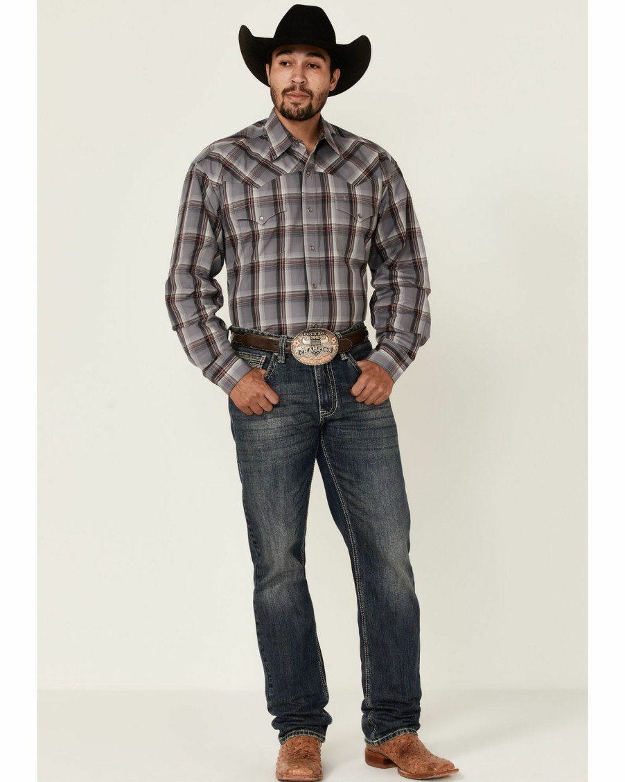 Shirt * | Stetson Men'S Ash Ombre Plaid Long Sleeve Snap Western Shirt Maroon