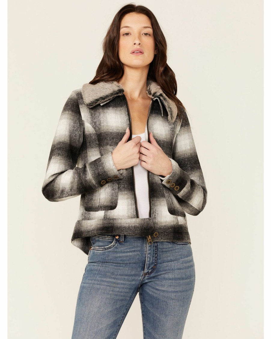 Jacket * | Stetson Women'S Ombre Plaid Jacket Black