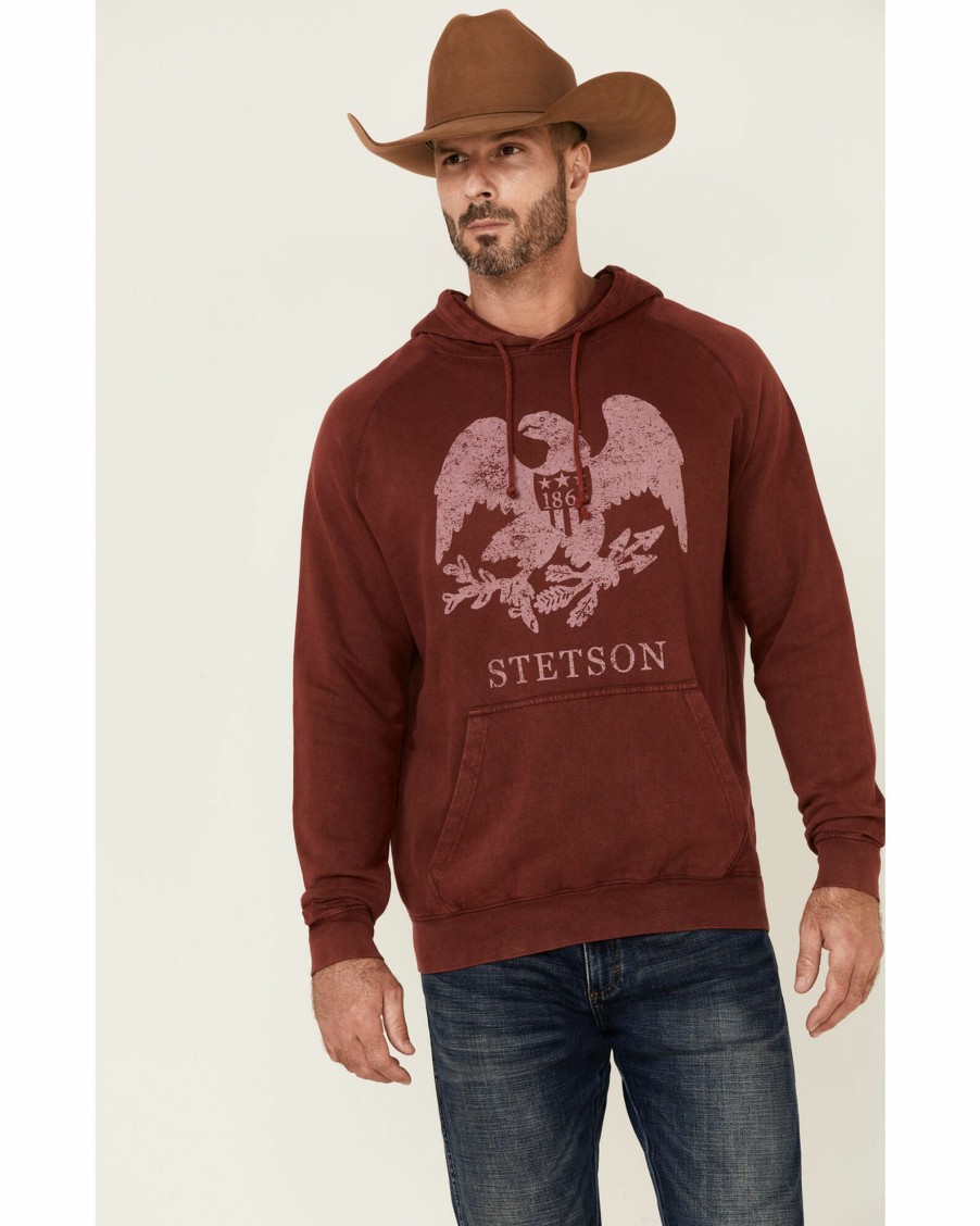 Sweatshirt * | Stetson Men'S Red Mineral Wash Distressed Eagle Graphic Hooded Sweatshirt Blue